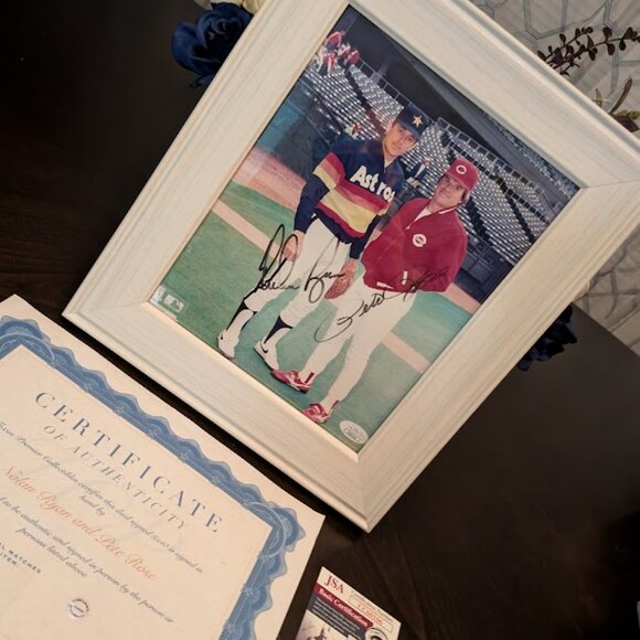 ⬇️PD⬇️O2 PETE ROSE & NOLAN RYAN SIGNED PIC W/ COA - Picture 5 of 7